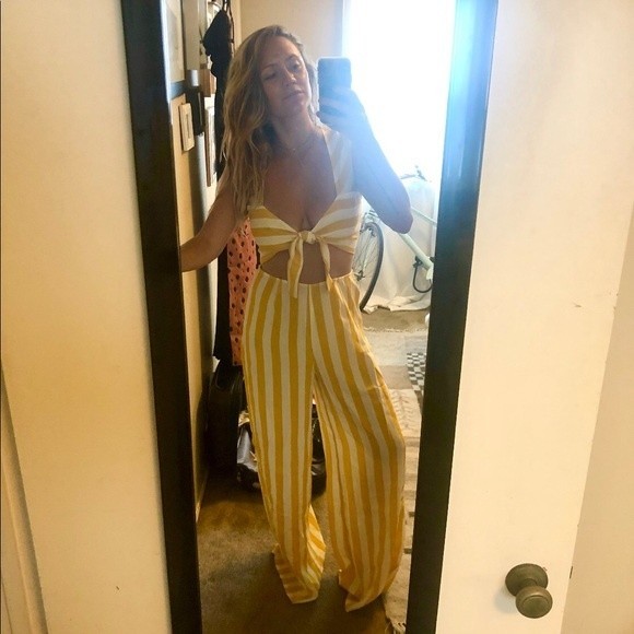 Beach Riot Charlotte Dress & Celeste Pant Yellow Stripe size Small Medium - Picture 15 of 16